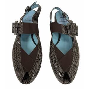 Thierry Rabotin Brown Snakeskin Wedge Slingback Pump Leather Sandals EU 41 US 10